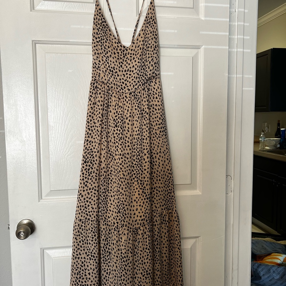 Cream and Brown Tiered Halter Maxi Sundress